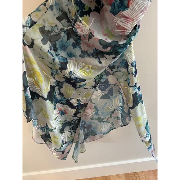 Sau Lee Frieda Chiffon Low Back Dress in Blue Multi Size 2 - Picture 5 of 9